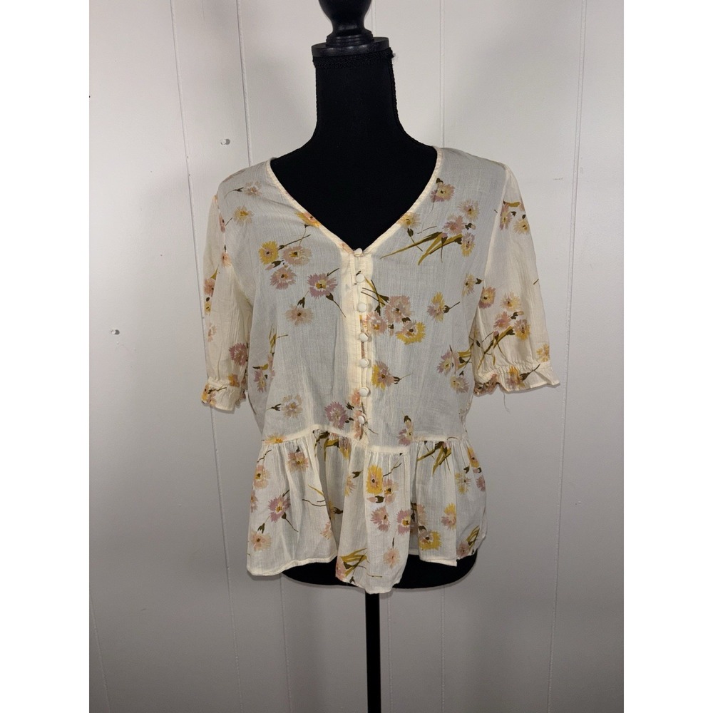 madewell courtyard carnation print ruffle top sheer Cotton